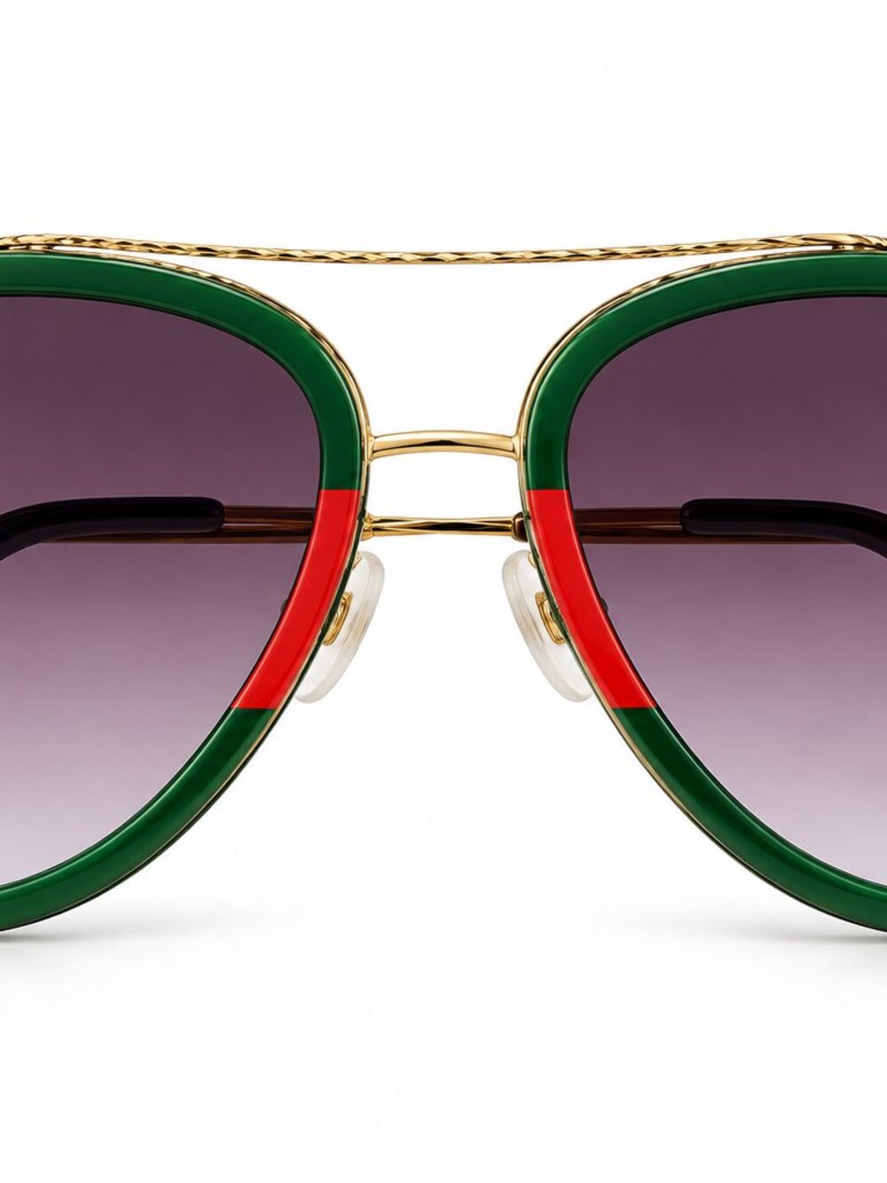 Gucci GG0062S 003 Aviator Sunglasses Green Red Gold 57mm Case Papers